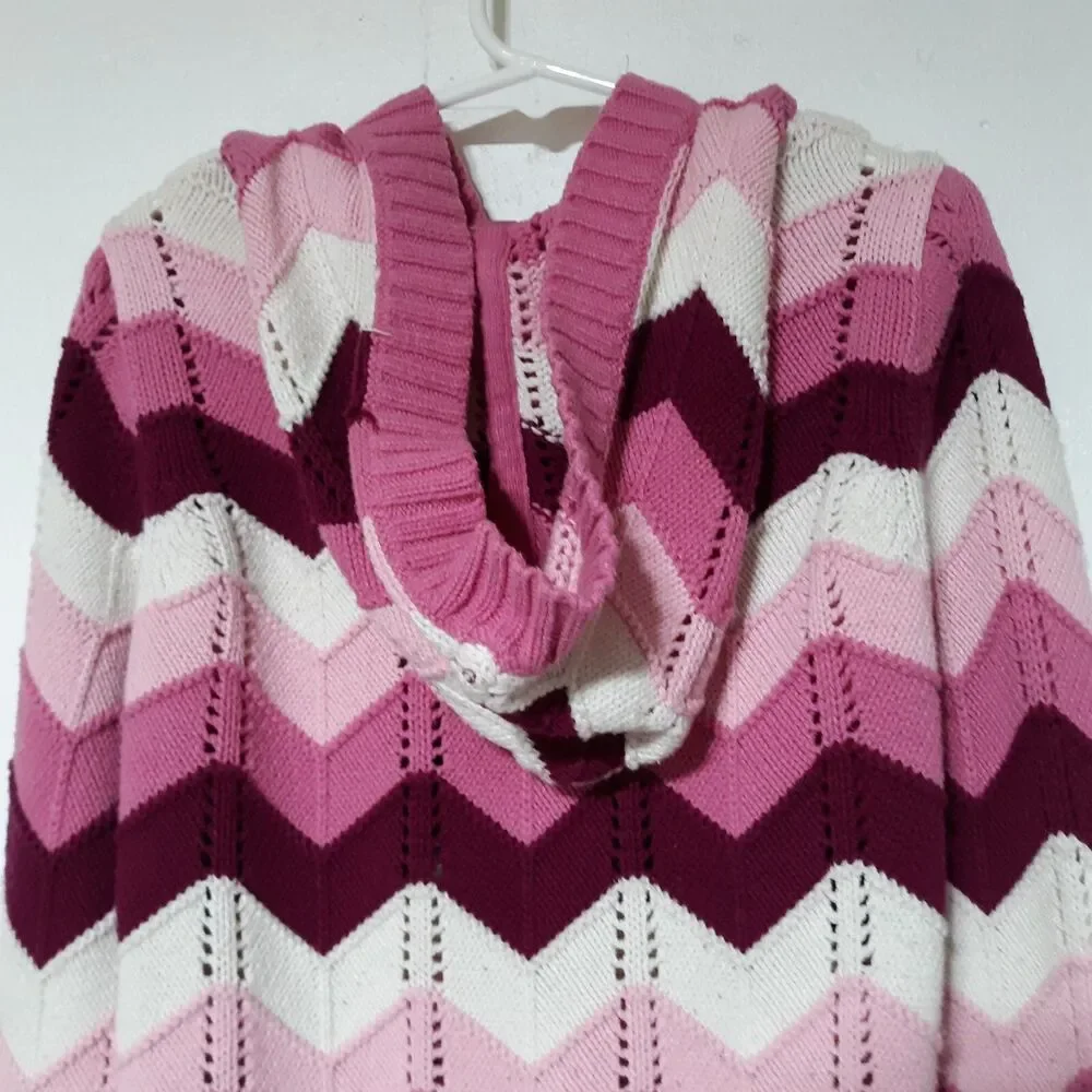 Childrens Place Striped Pink Sweater Girls 7-8 Medium Pullover Pocket Buttons